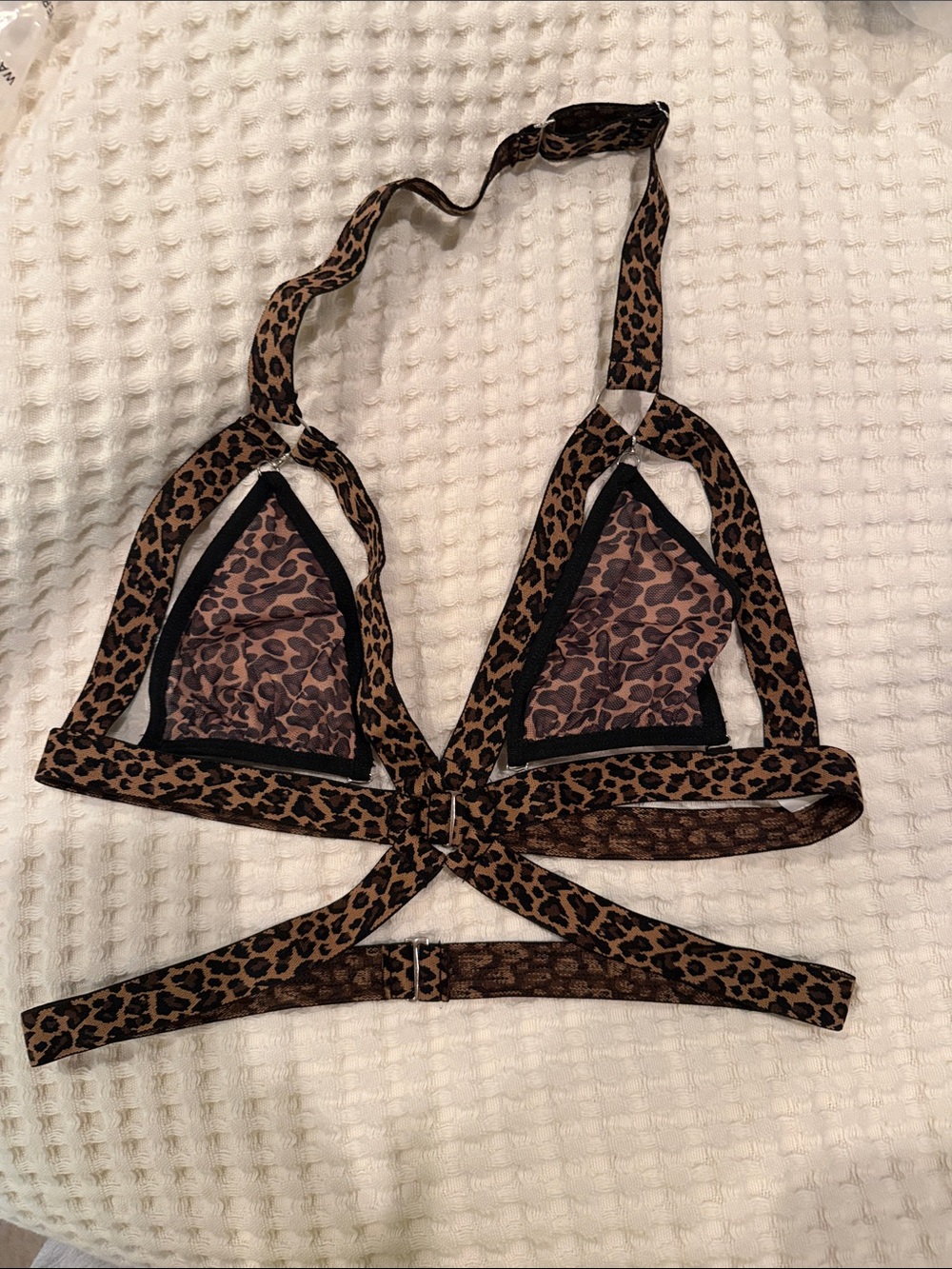 Leopard Print Strappy Triangle Bikini-Style Teddy in Brown - Picture 4 of 9